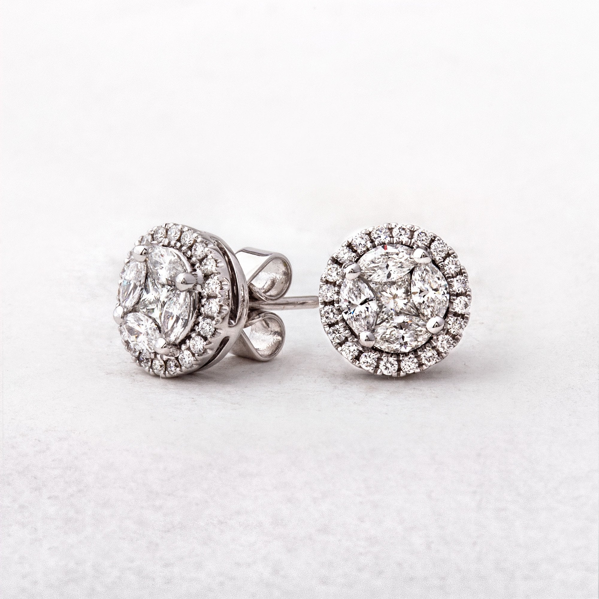 0.80ct Diamond Invisible Set Halo Stud Earrings in 18ct White Gold