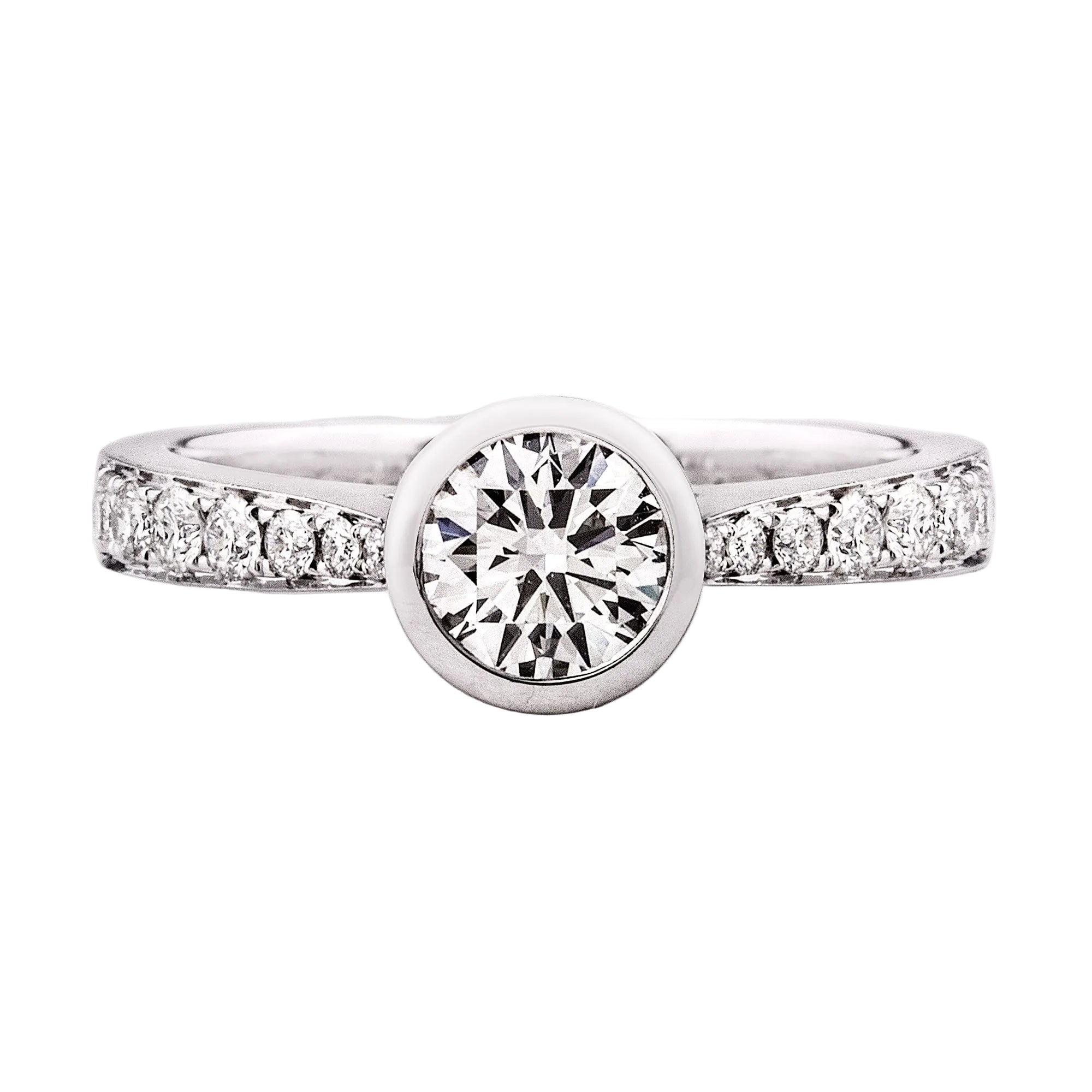 0.80ct H si1 Round Cut Natural Diamond Solitaire With Diamond Shoulders Set In 18ct White Gold