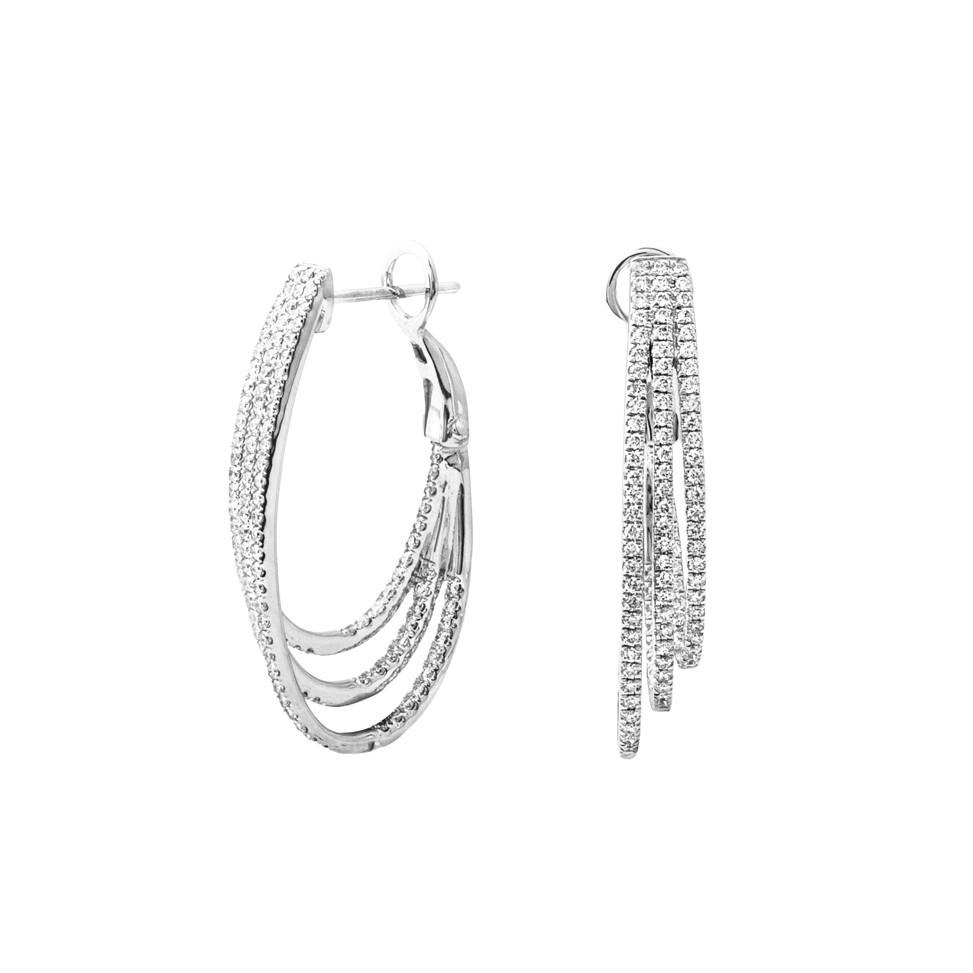 0.80ct Natural Diamond Three Row Hoop Earrings in 18t White Gold