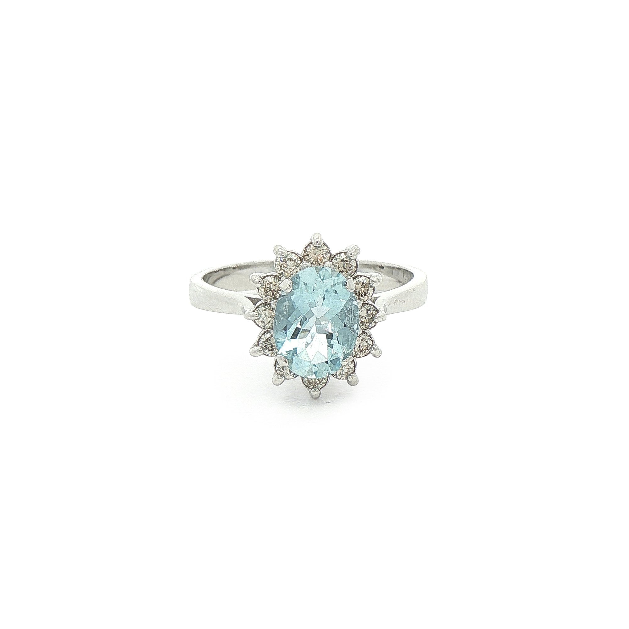0.80ct Oval Aquamarine & 0.30ct Natural Diamond Cluster Ring in 18ct White Gold