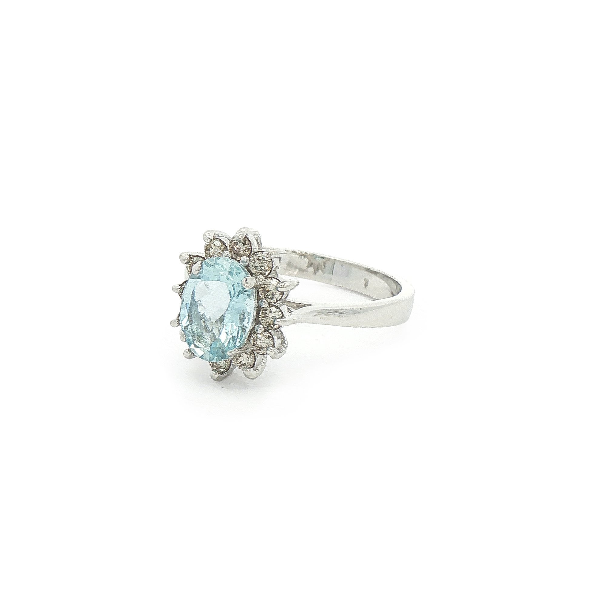 0.80ct Oval Aquamarine & 0.30ct Natural Diamond Cluster Ring in 18ct White Gold