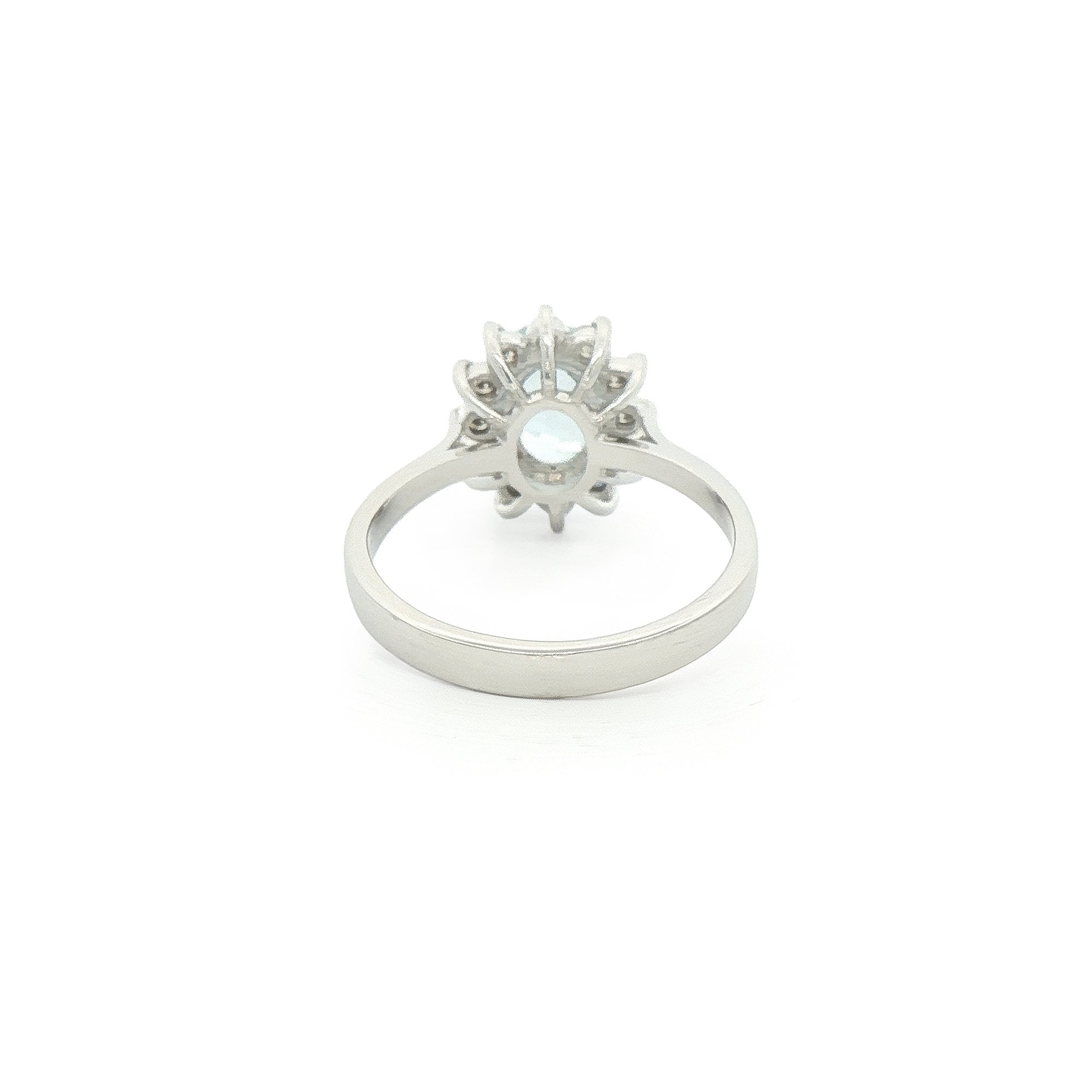0.80ct Oval Aquamarine & 0.30ct Natural Diamond Cluster Ring in 18ct White Gold