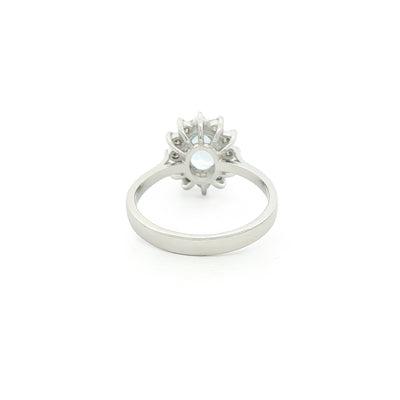 0.80ct Oval Aquamarine & 0.30ct Natural Diamond Cluster Ring in 18ct White Gold