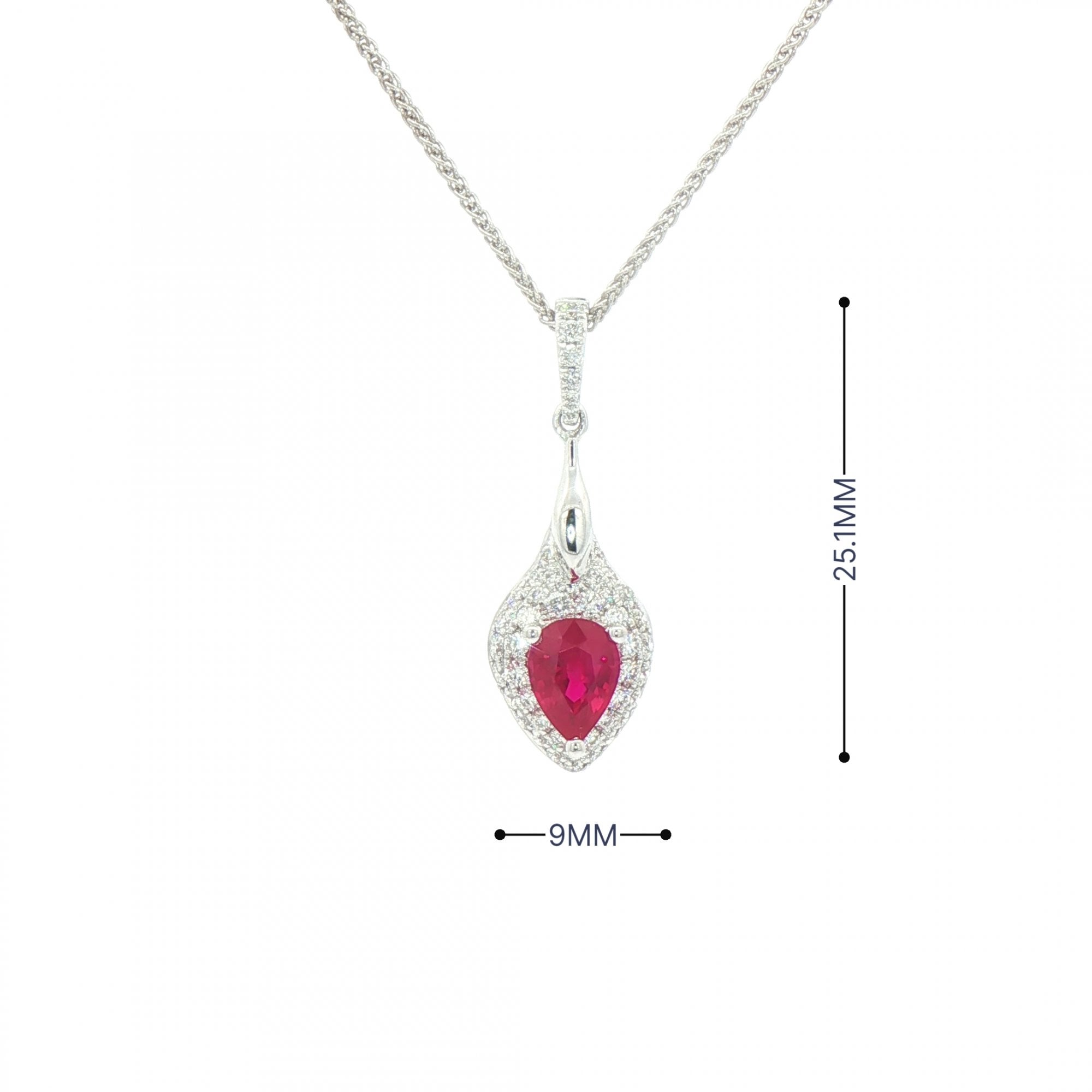 0.80ct Ruby & 0.39ct Natural Diamond Pear Drop Pendant in 18ct White Gold
