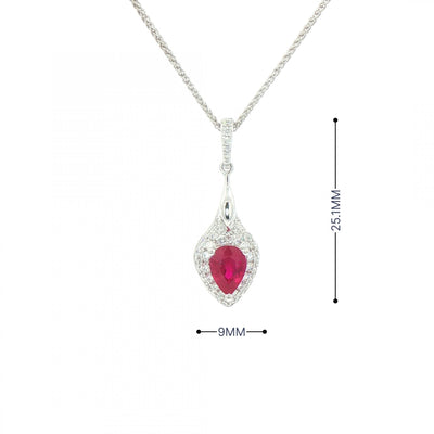 0.80ct Ruby & 0.39ct Natural Diamond Pear Drop Pendant in 18ct White Gold