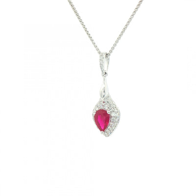0.80ct Ruby & 0.39ct Natural Diamond Pear Drop Pendant in 18ct White Gold