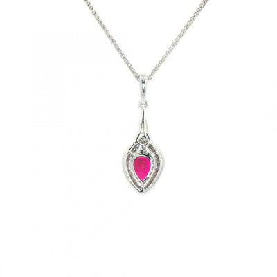 0.80ct Ruby & 0.39ct Natural Diamond Pear Drop Pendant in 18ct White Gold