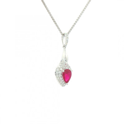 0.80ct Ruby & 0.39ct Natural Diamond Pear Drop Pendant in 18ct White Gold