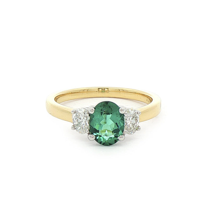 0.82ct Lagoon Tourmaline &0.34ct Natural Oval Diamond in 18ct Yellow Gold