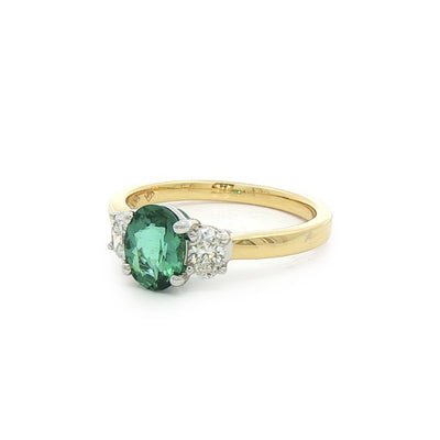 0.82ct Lagoon Tourmaline &0.34ct Natural Oval Diamond in 18ct Yellow Gold