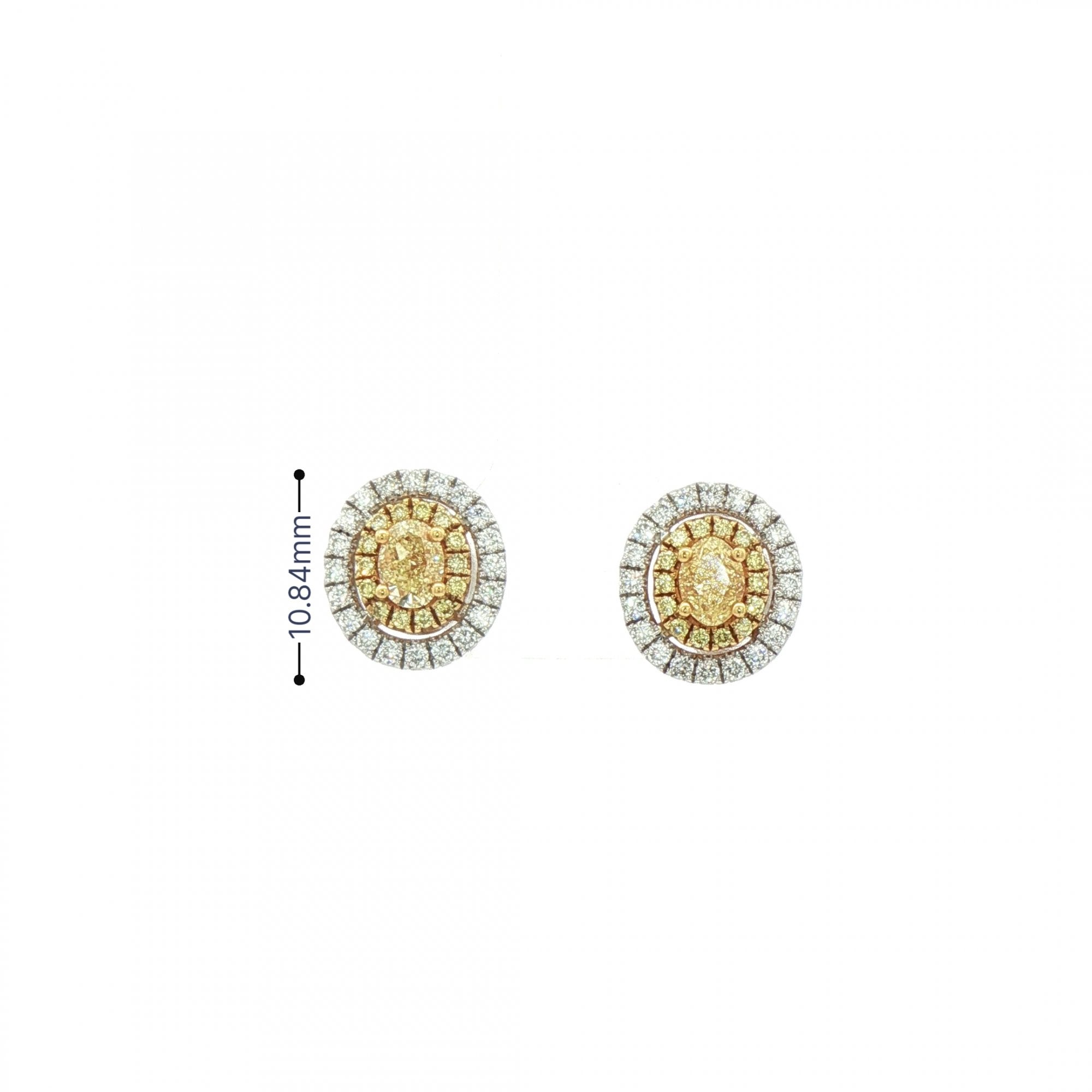 0.84ct Oval Yellow Diamond & 0.35ct Natural Diamond Double Halo Cluster Earrings 18ct White Gold