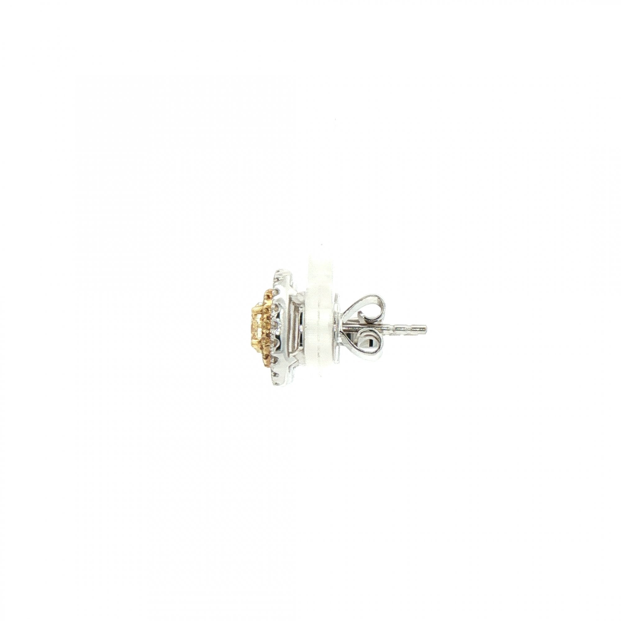 0.84ct Oval Yellow Diamond & 0.35ct Natural Diamond Double Halo Cluster Earrings 18ct White Gold