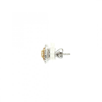 0.84ct Oval Yellow Diamond & 0.35ct Natural Diamond Double Halo Cluster Earrings 18ct White Gold