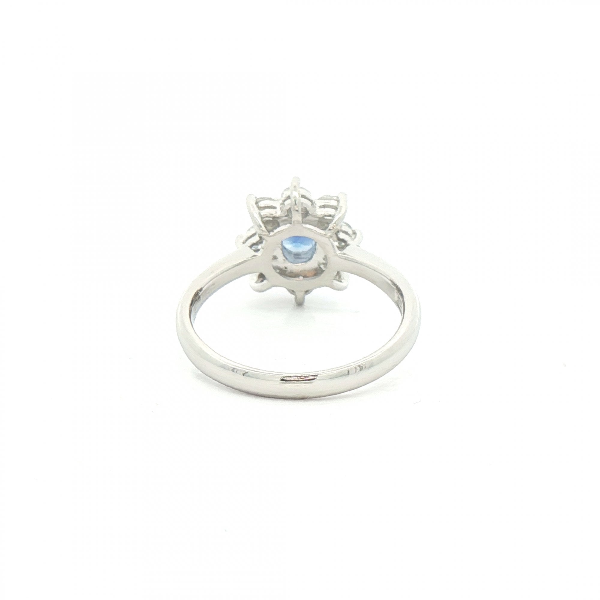 0.85ct Oval Sapphire & 0.56ct Natural Diamond Halo Cluster Ring in Platinum