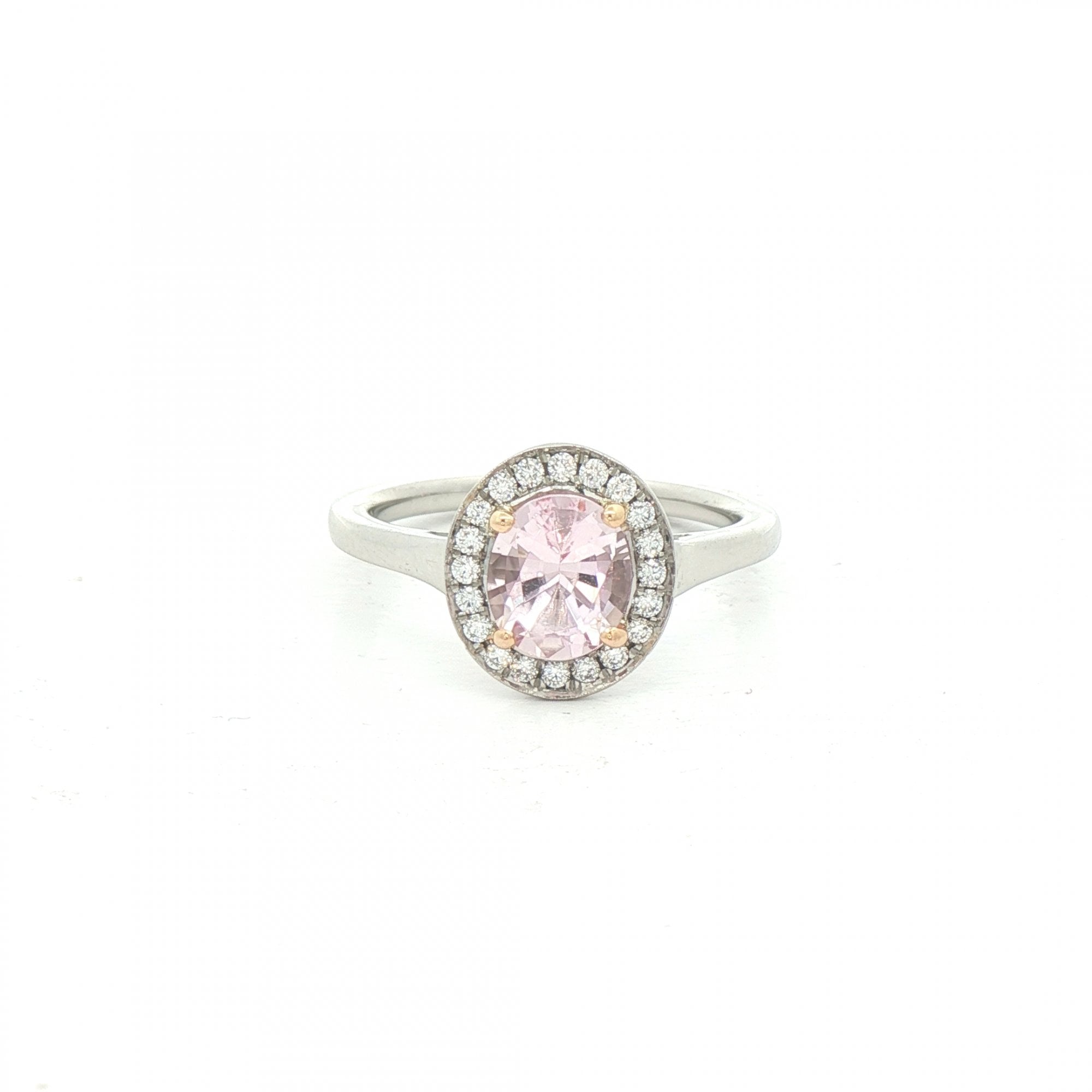 0.86ct Morganite & 0.15ct Natural Diamond Halo Ring in Platinum