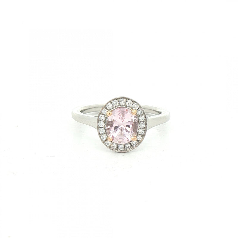 0.86ct Morganite & 0.15ct Natural Diamond Halo Ring in Platinum