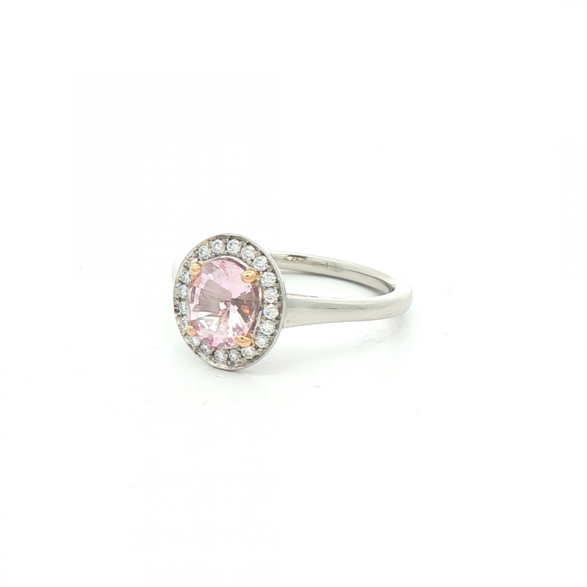0.86ct Morganite & 0.15ct Natural Diamond Halo Ring in Platinum
