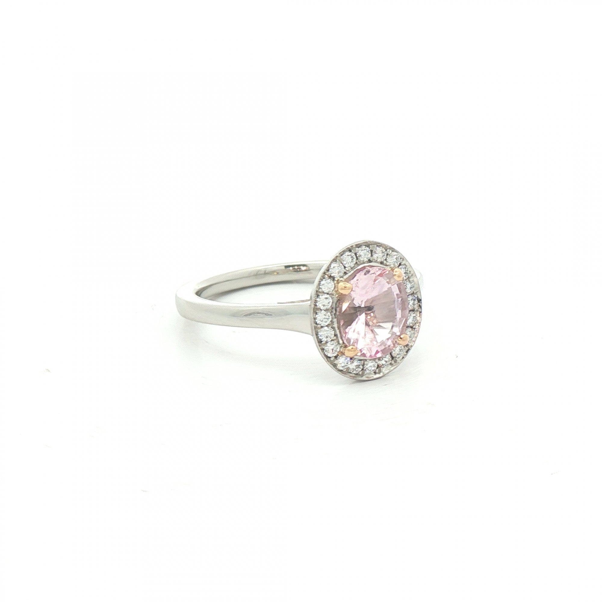0.86ct Morganite & 0.15ct Natural Diamond Halo Ring in Platinum