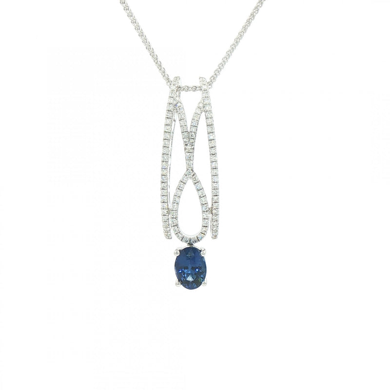 0.89ct Sapphire & 0.34ct Natural Diamond Drop Pendant in 18ct White Gold