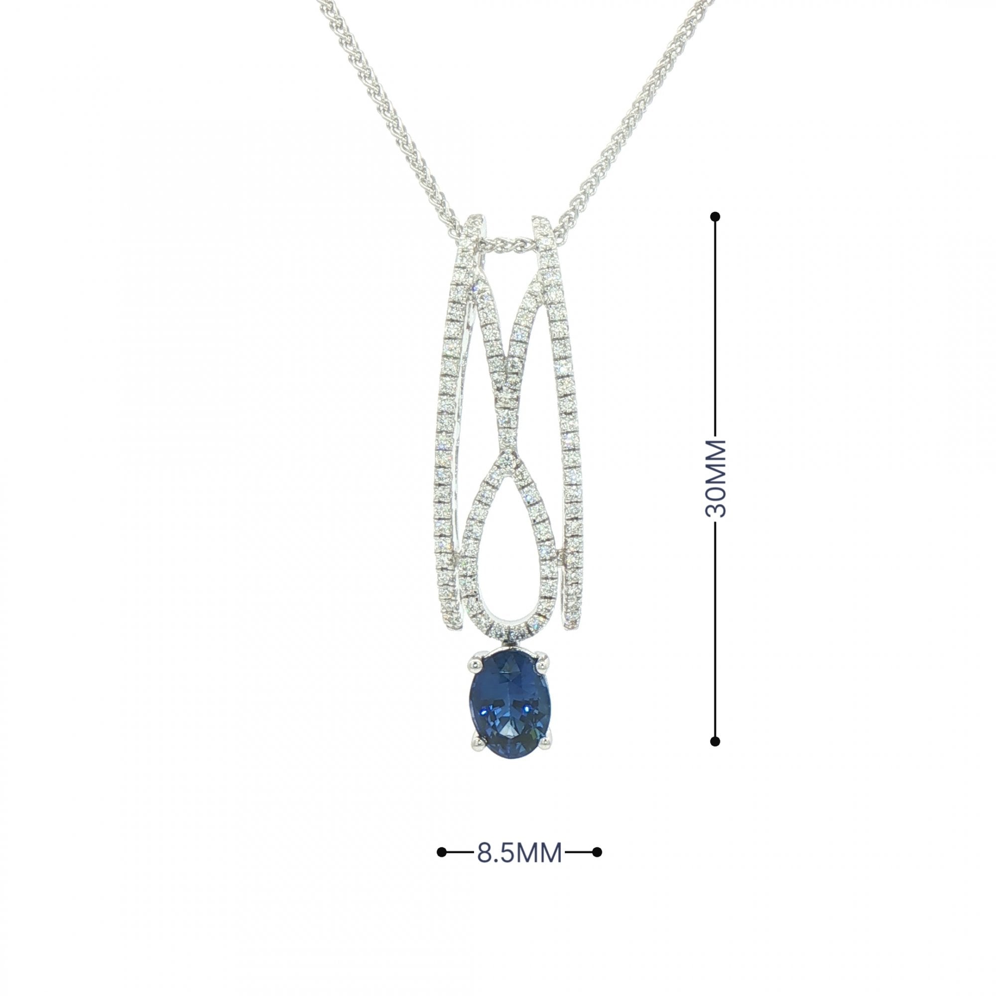 0.89ct Sapphire & 0.34ct Natural Diamond Drop Pendant in 18ct White Gold