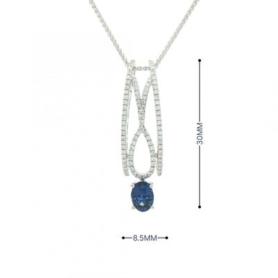 0.89ct Sapphire & 0.34ct Natural Diamond Drop Pendant in 18ct White Gold