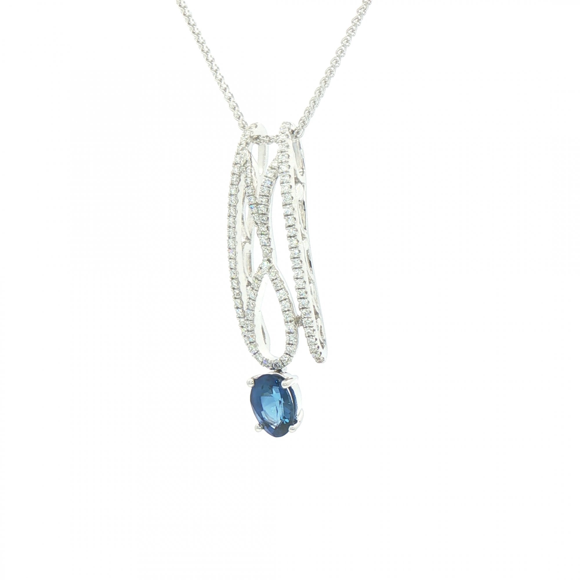0.89ct Sapphire & 0.34ct Natural Diamond Drop Pendant in 18ct White Gold