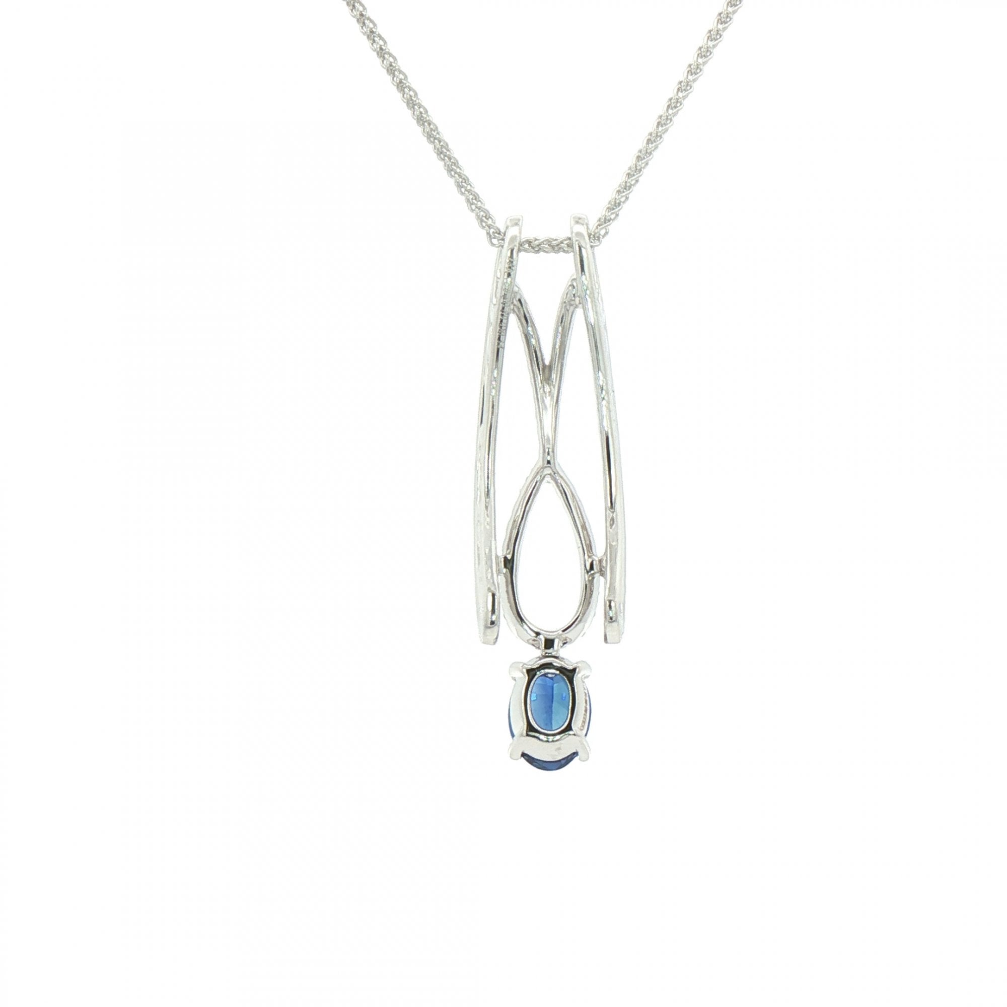 0.89ct Sapphire & 0.34ct Natural Diamond Drop Pendant in 18ct White Gold