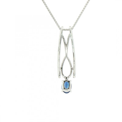 0.89ct Sapphire & 0.34ct Natural Diamond Drop Pendant in 18ct White Gold
