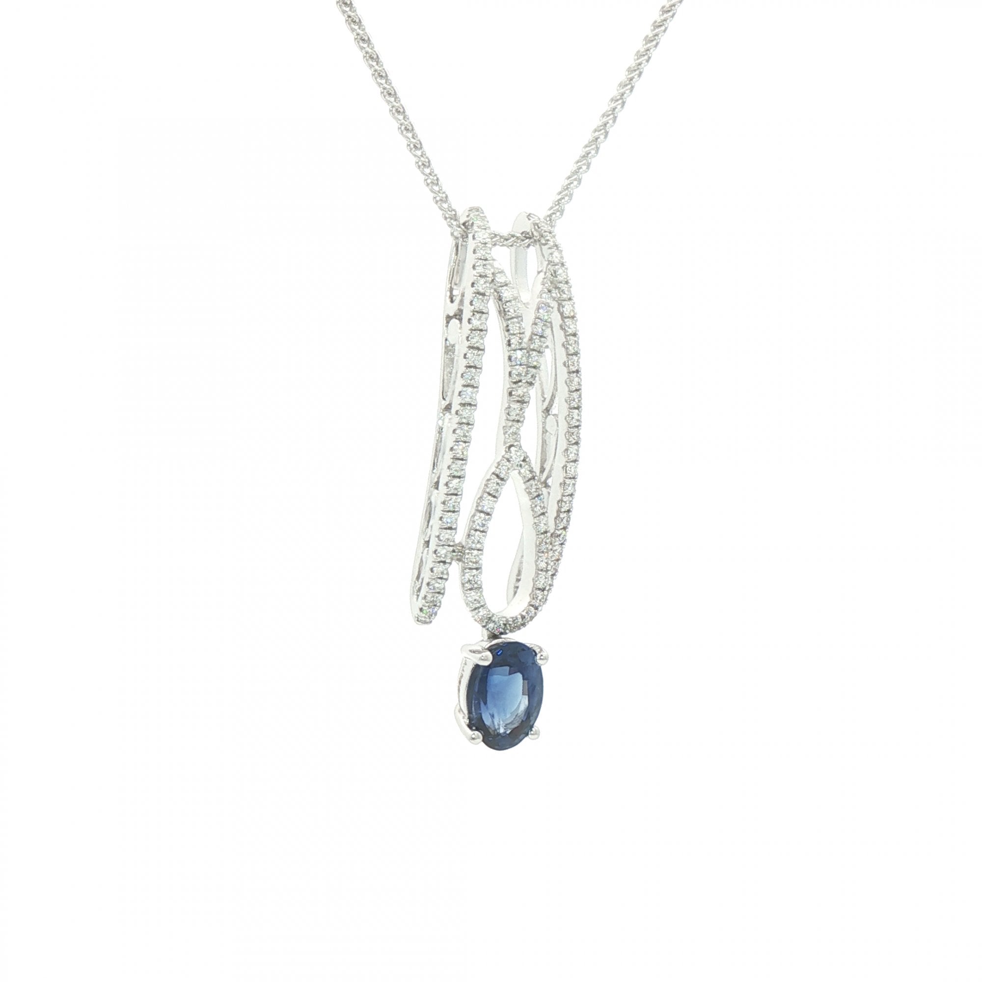 0.89ct Sapphire & 0.34ct Natural Diamond Drop Pendant in 18ct White Gold