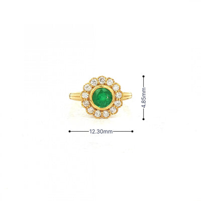 0.90ct Round Emerald & 1.00ct Natural Diamond Halo Cluster Floral Style Ring in 18ct Yellow Gold