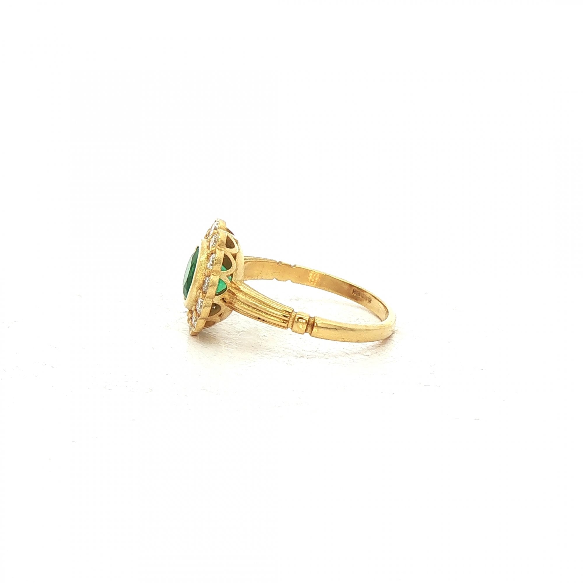 0.90ct Round Emerald & 1.00ct Natural Diamond Halo Cluster Floral Style Ring in 18ct Yellow Gold
