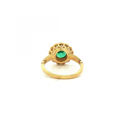 0.90ct Round Emerald & 1.00ct Natural Diamond Halo Cluster Floral Style Ring in 18ct Yellow Gold