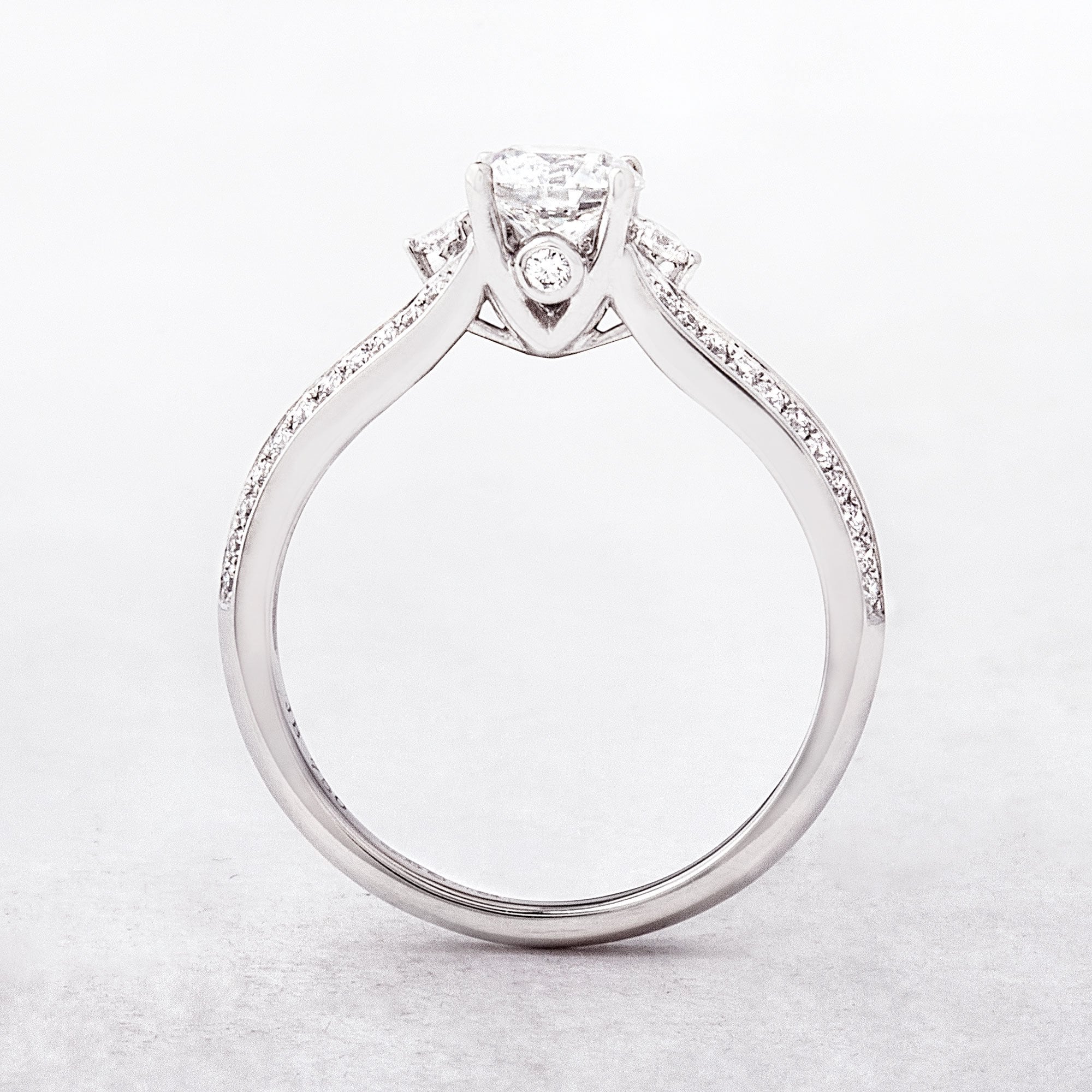 0.91ct E VS1 GIA Certified Diamond with Double Row Diamond Shoulders 18ct White Gold Engagement Ring