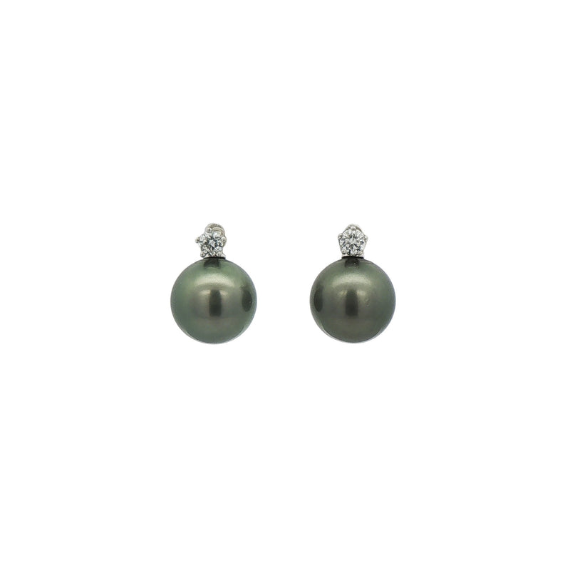 0.91ct Natural Diamond & Tahitian Pearl Drop Earring in 18ct White Gold
