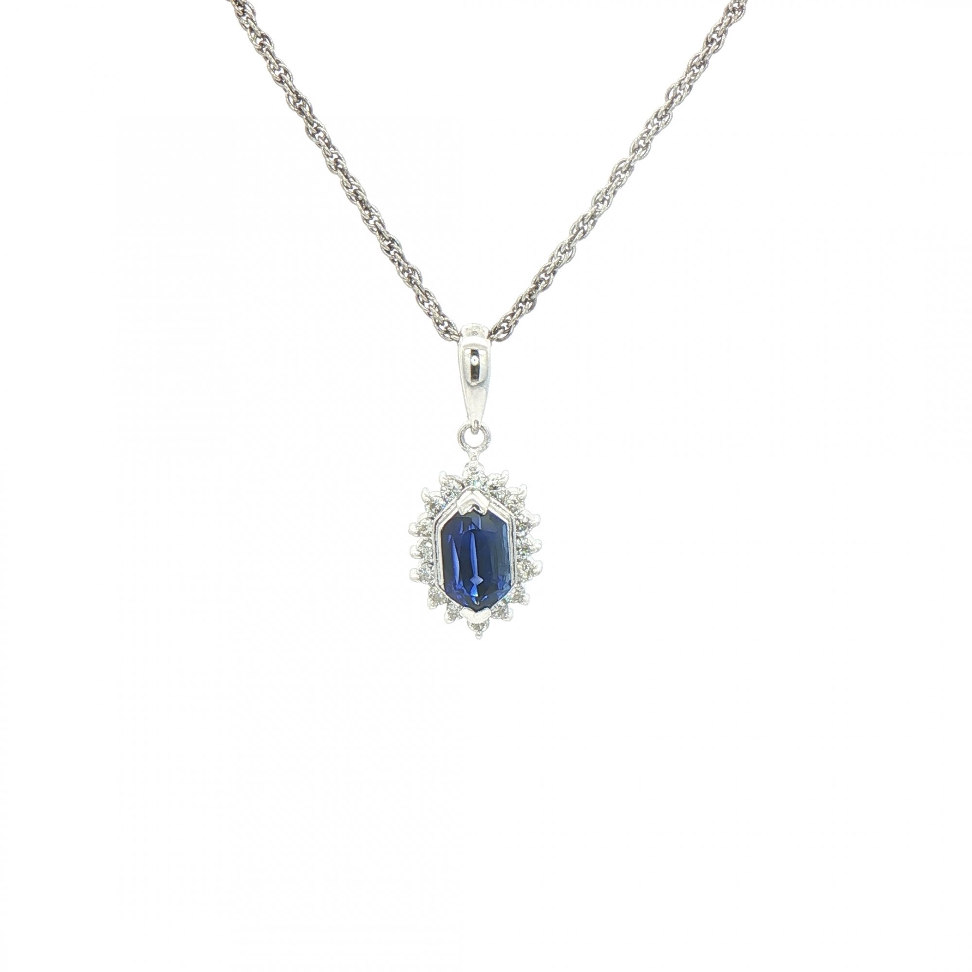 0.91ct Sapphire & 0.17ct Natural Diamond Cluster Pendant & Chain Platinum