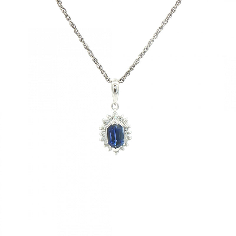 0.91ct Sapphire & 0.17ct Natural Diamond Cluster Pendant & Chain Platinum
