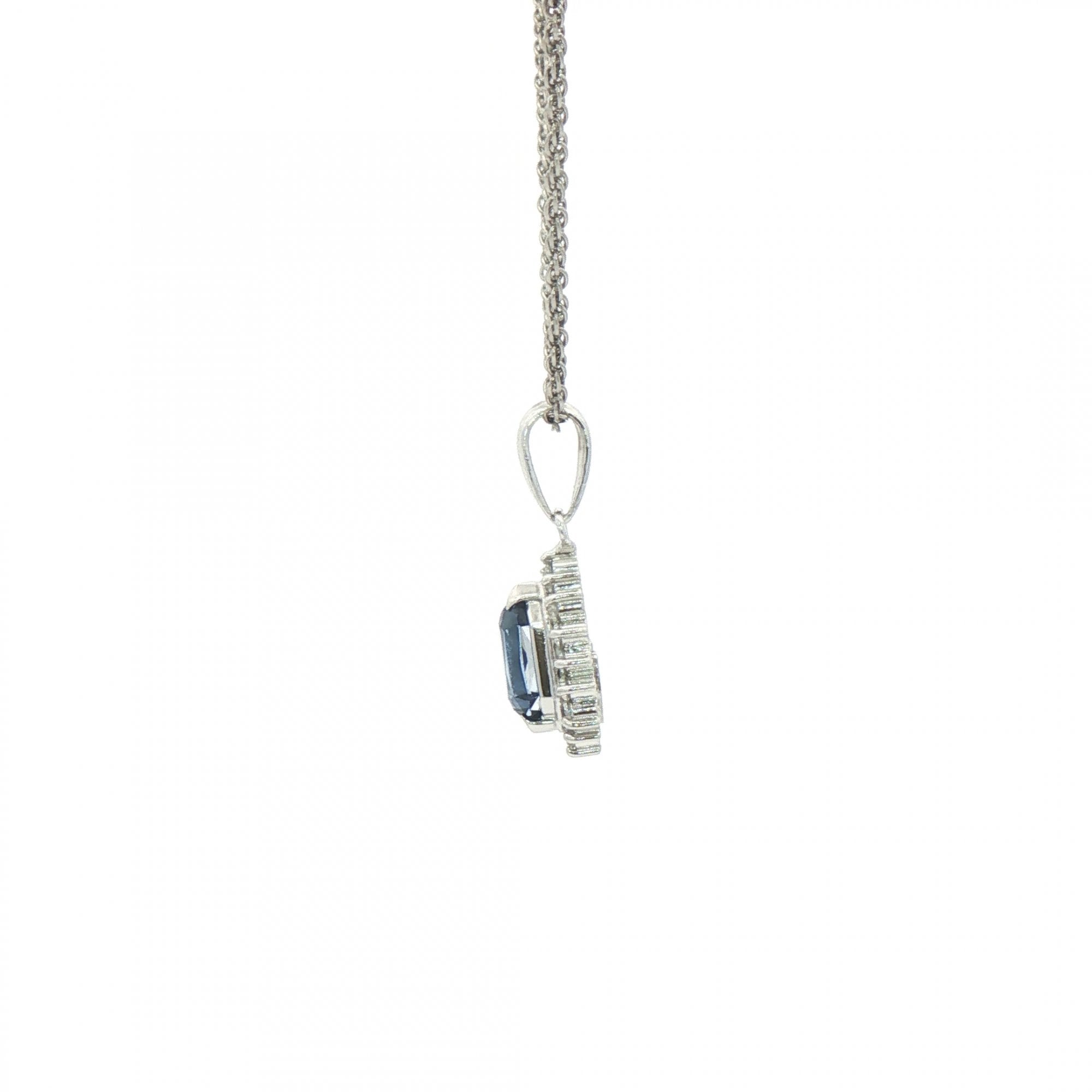 0.91ct Sapphire & 0.17ct Natural Diamond Cluster Pendant & Chain Platinum