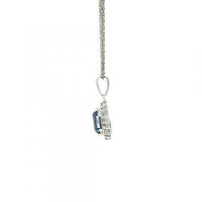 0.91ct Sapphire & 0.17ct Natural Diamond Cluster Pendant & Chain Platinum