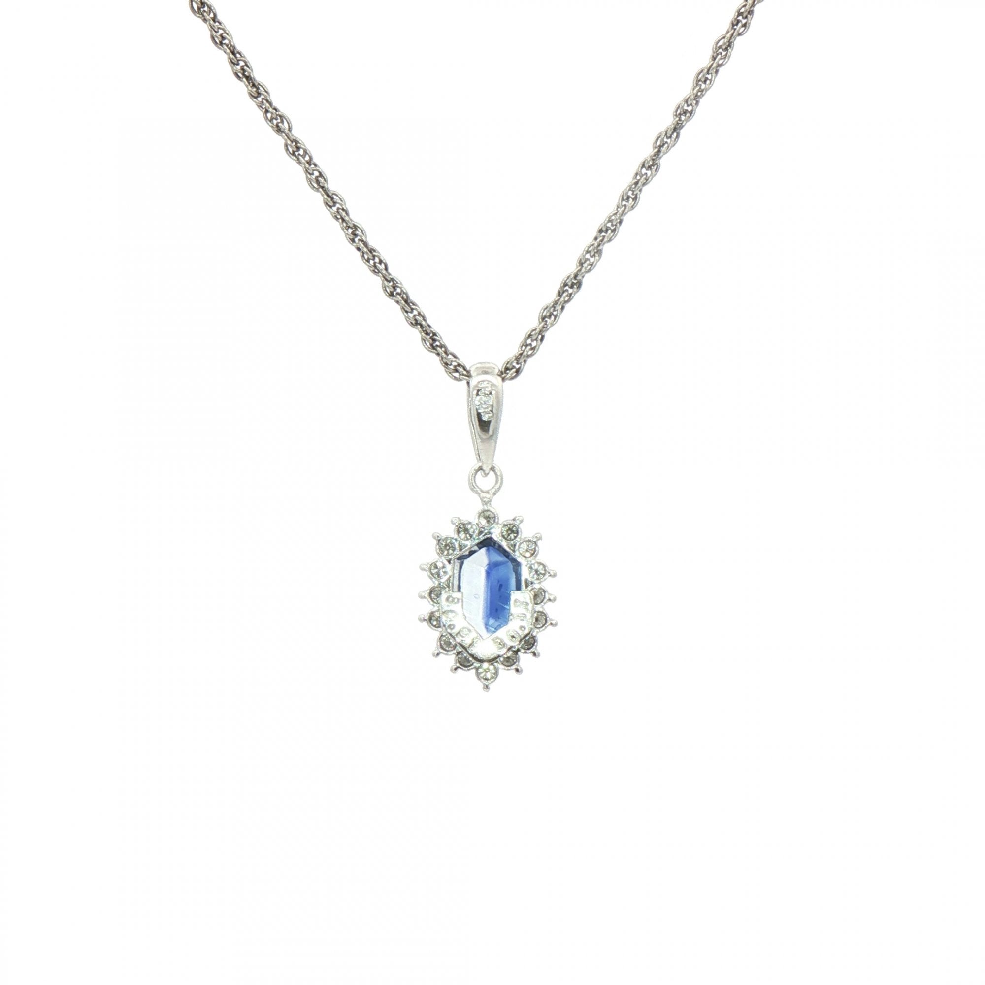 0.91ct Sapphire & 0.17ct Natural Diamond Cluster Pendant & Chain Platinum