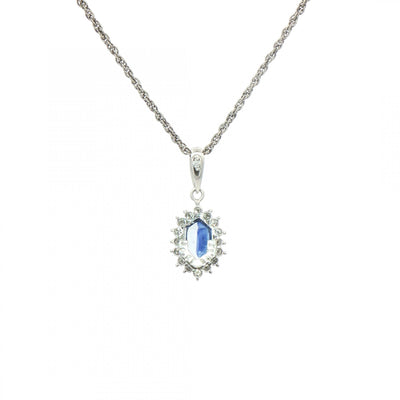 0.91ct Sapphire & 0.17ct Natural Diamond Cluster Pendant & Chain Platinum