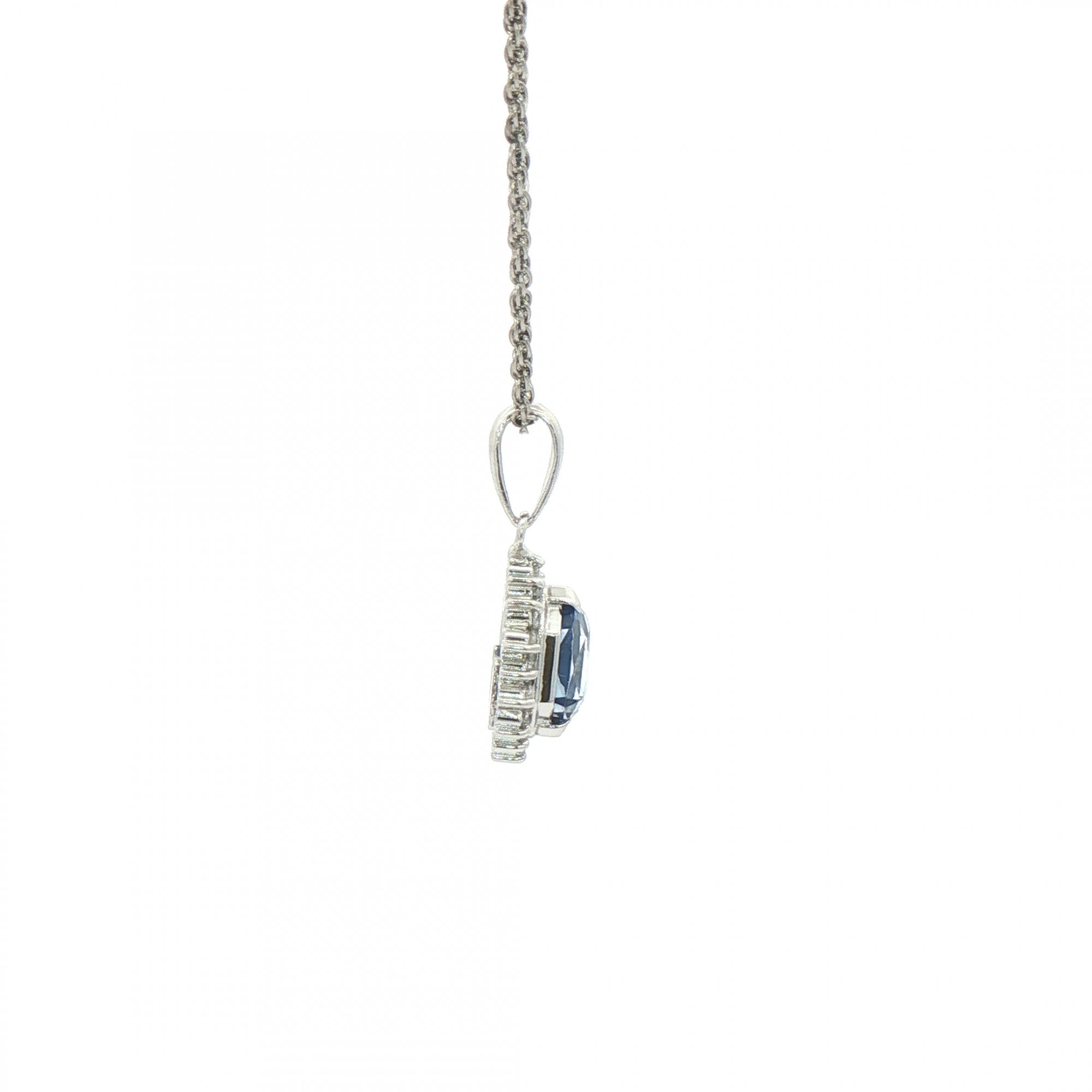 0.91ct Sapphire & 0.17ct Natural Diamond Cluster Pendant & Chain Platinum