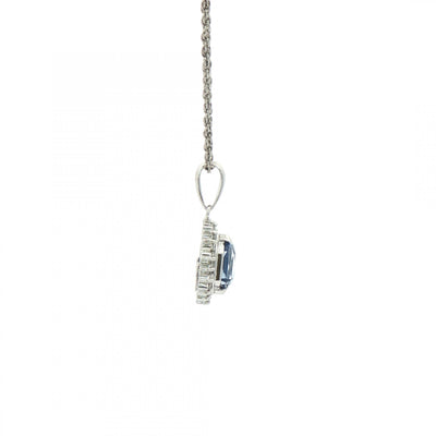 0.91ct Sapphire & 0.17ct Natural Diamond Cluster Pendant & Chain Platinum