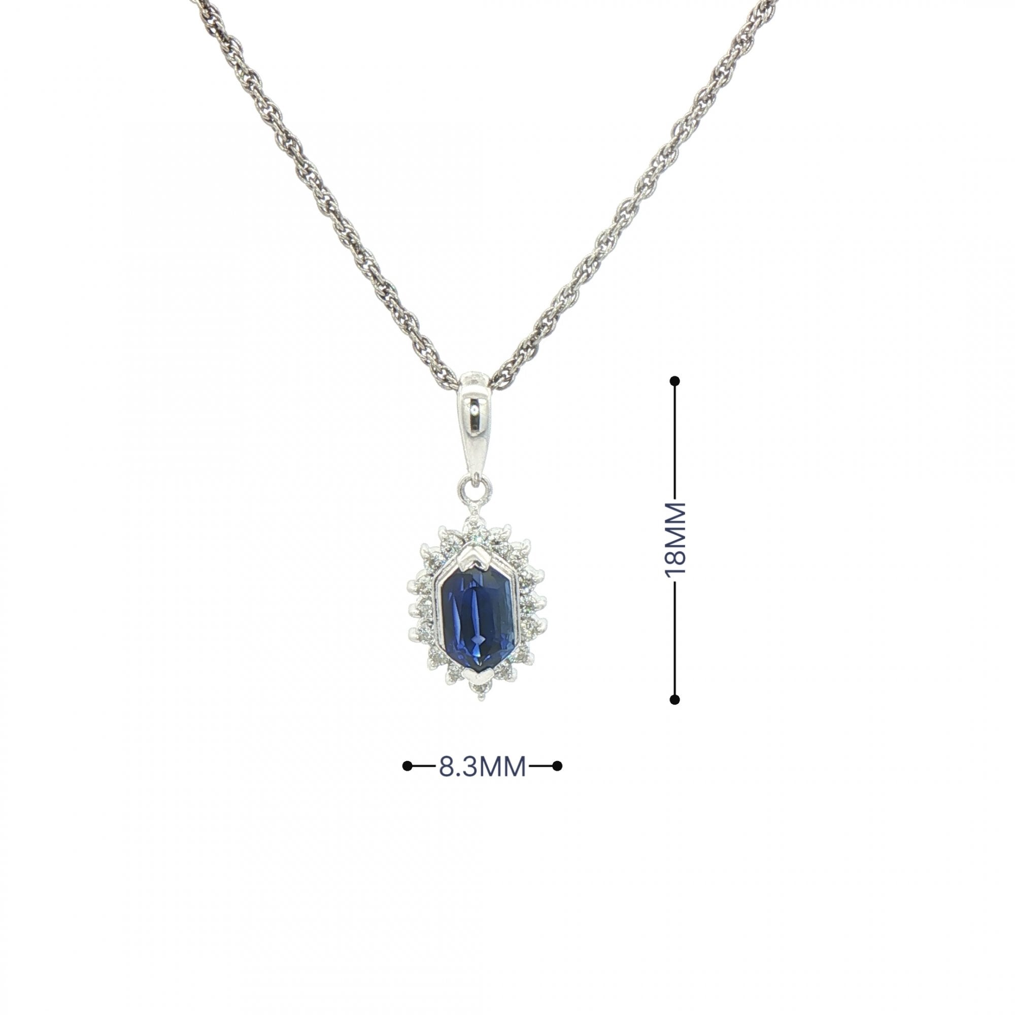 0.91ct Sapphire & 0.17ct Natural Diamond Cluster Pendant & Chain Platinum