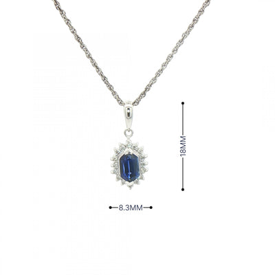 0.91ct Sapphire & 0.17ct Natural Diamond Cluster Pendant & Chain Platinum