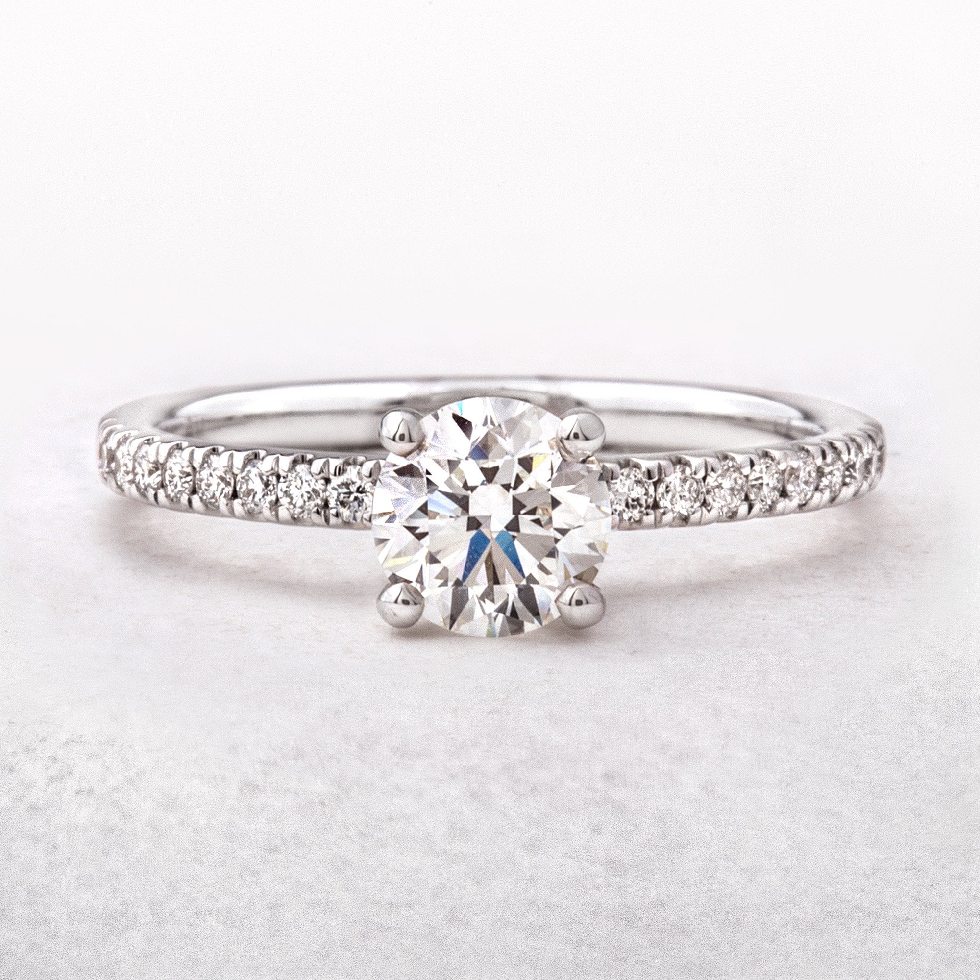 0.92ct G vs1 GIA Certified Round Solitaire With Diamond Shoulders 18ct White Gold Engagement Ring