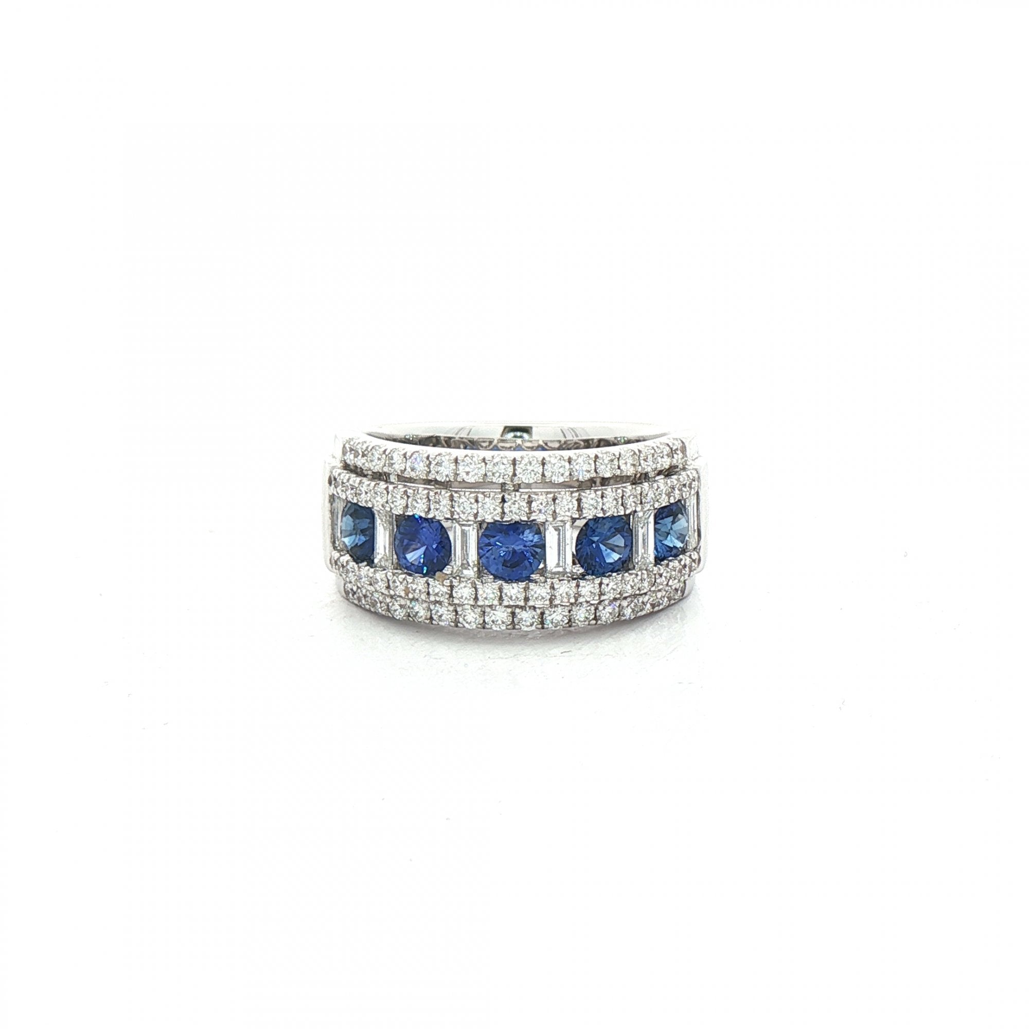 0.92ct Sapphire & 0.88ct Natural Diamond Brilliant Cut Rows with Baguettes in 18ct White Gold