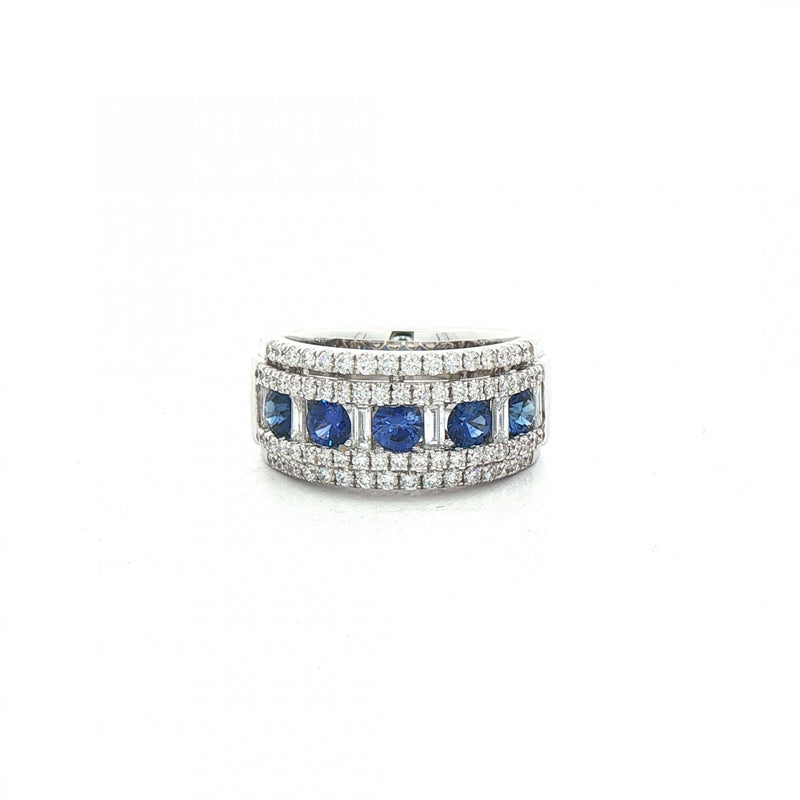 0.92ct Sapphire & 0.88ct Natural Diamond Brilliant Cut Rows with Baguettes in 18ct White Gold