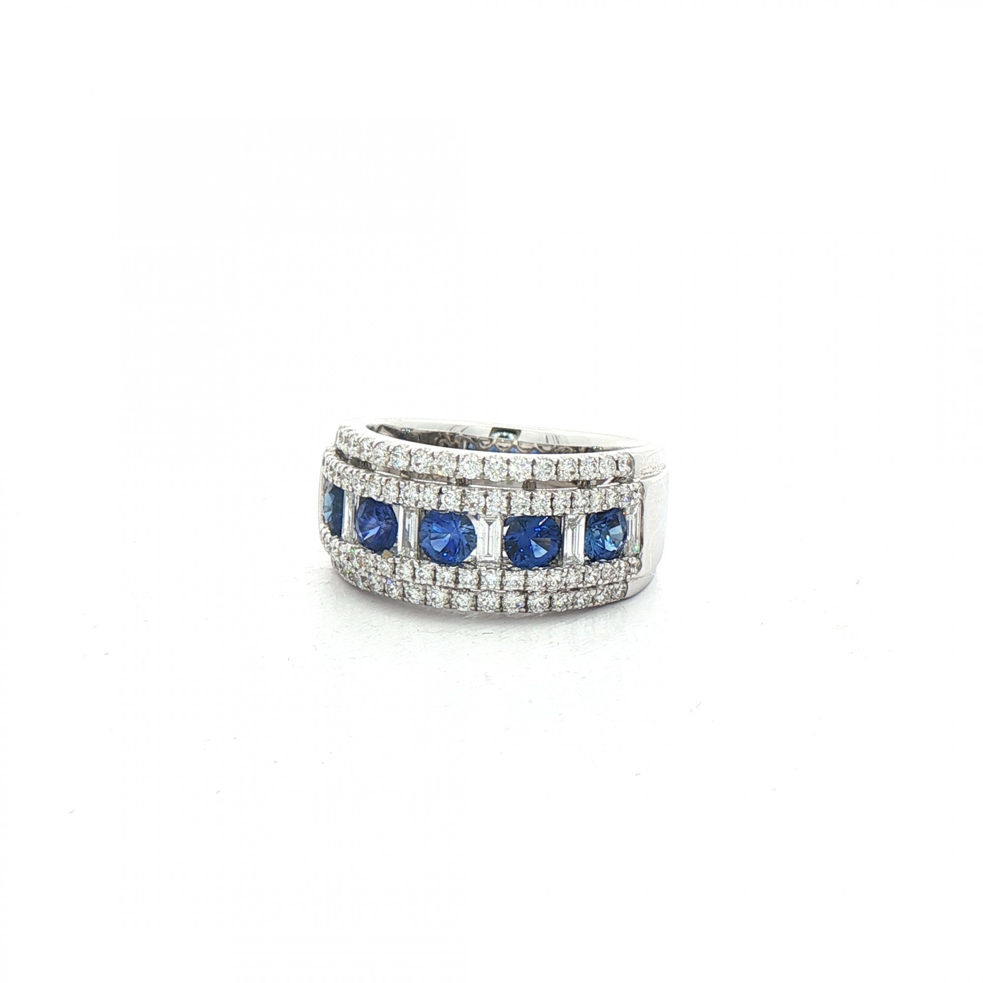 0.92ct Sapphire & 0.88ct Natural Diamond Brilliant Cut Rows with Baguettes in 18ct White Gold