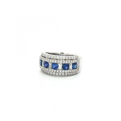 0.92ct Sapphire & 0.88ct Natural Diamond Brilliant Cut Rows with Baguettes in 18ct White Gold