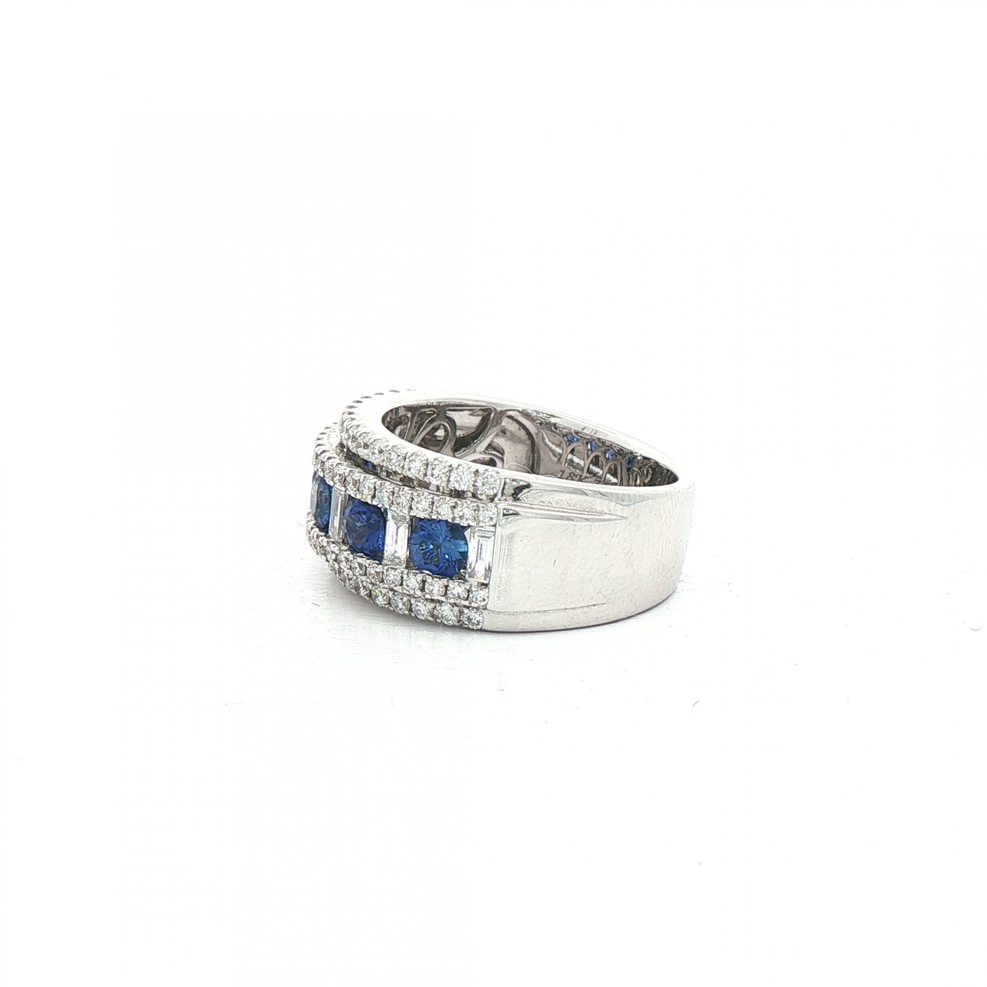 0.92ct Sapphire & 0.88ct Natural Diamond Brilliant Cut Rows with Baguettes in 18ct White Gold
